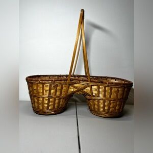 Vintage Double Wicker Basket With Handle rattan basket MCM